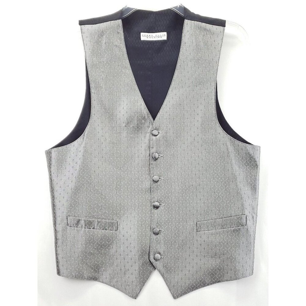 Perry Ellis Evening Vest Waistcoat Men Large Silver Fabric USA-Made